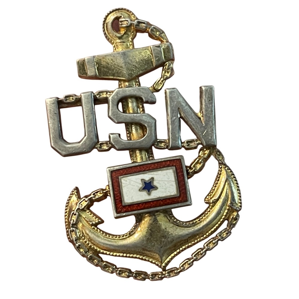 00132 - Vintage WWII USN Anchor Sterling Silver PināMother/Son In Service Brooch